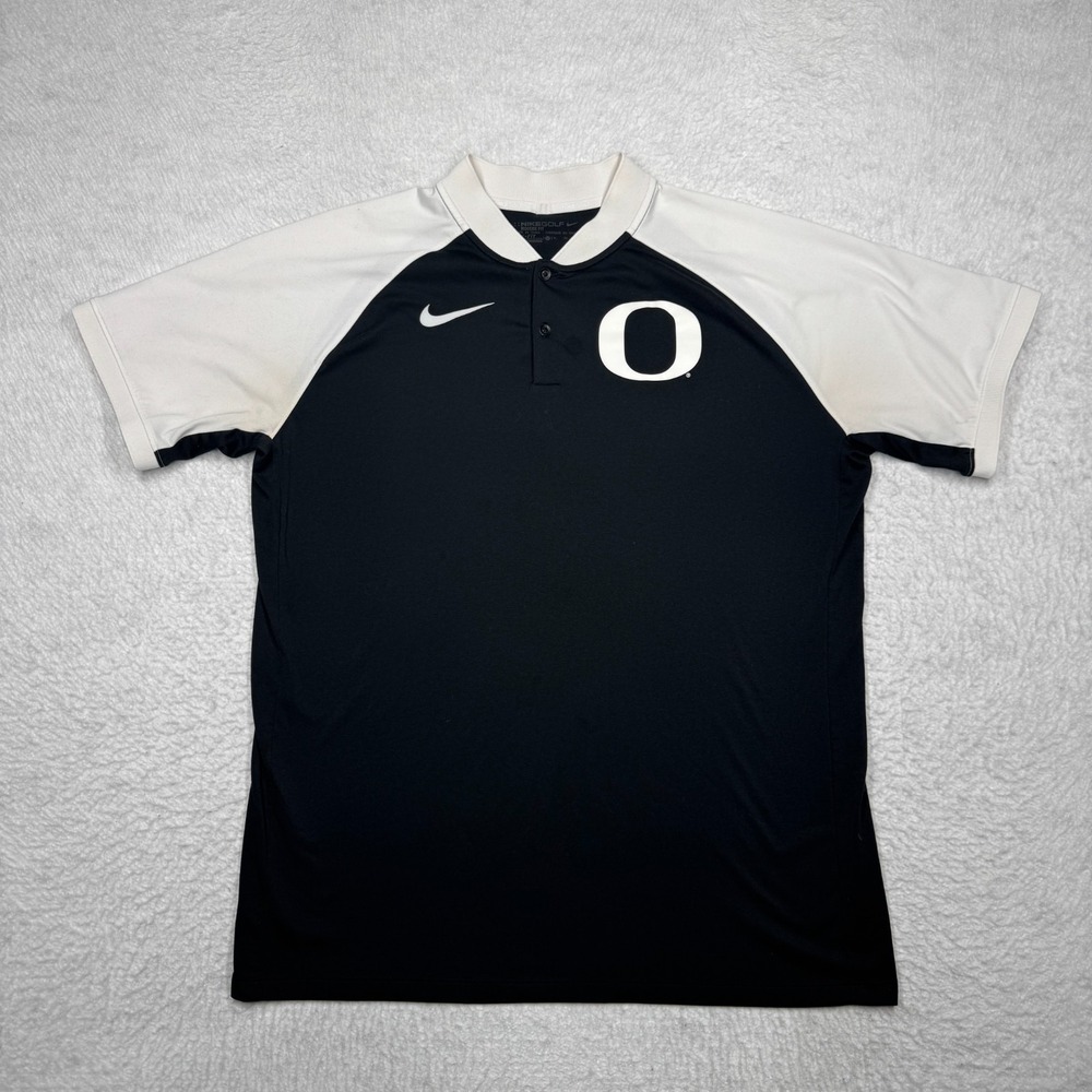 Oregon Ducks Shirt Black Nike Dri Fit Blade Collar Polo Team Issue Men's Size XL